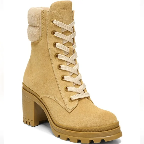 Veronica Beard Water Resistant Westport Lug SoleSuede Lamb Fur Luxury Boots #637 - Picture 3 of 15